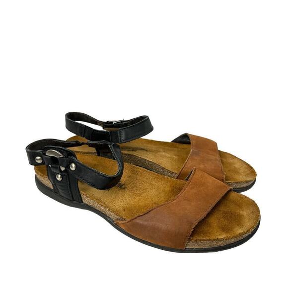 Naot Sabrina Sandals Womens Size 6 Black Tan Leather 37 EU - Picture 1 of 9